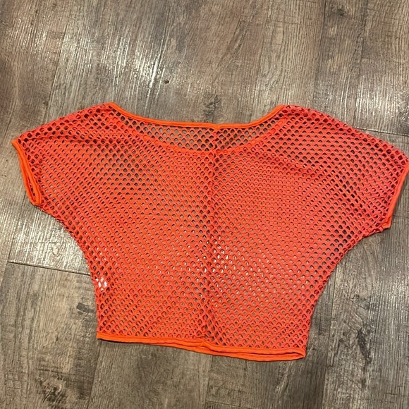 Orange Cropped Netted Top CoverUp - Picture 2 of 3